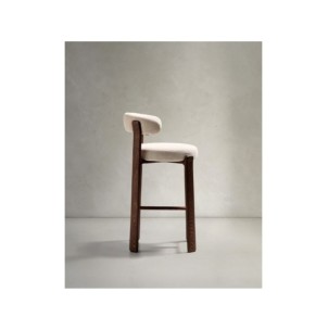 Taburete Granite de chenilla beige y madera maciza de... 2