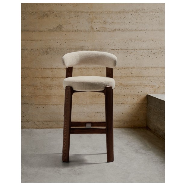 Taburete Granite de chenilla beige y...