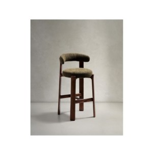 Taburete Granite de chenilla verde y madera maciza de...