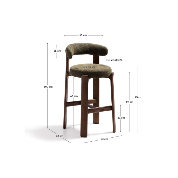 Taburete Granite de chenilla verde y...