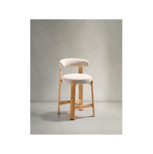 Taburete Granite de chenilla beige y madera maciza de...