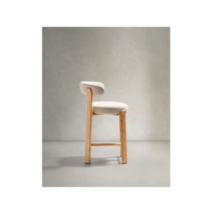 Taburete Granite de chenilla beige y madera maciza de... 2