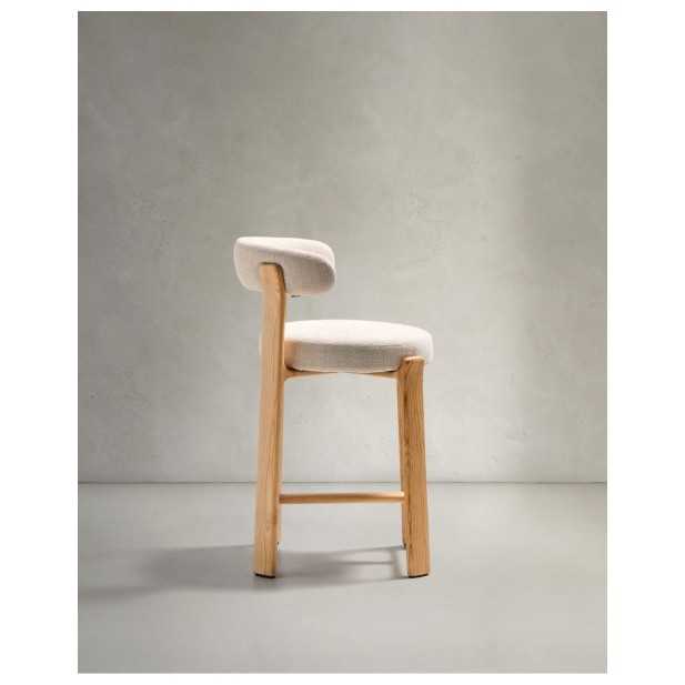 Taburete Granite de chenilla beige y...