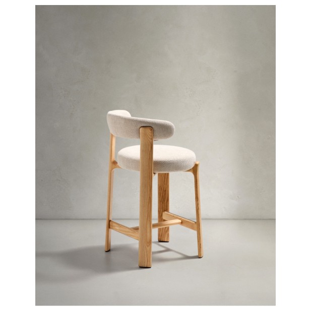 Taburete Granite de chenilla beige y...