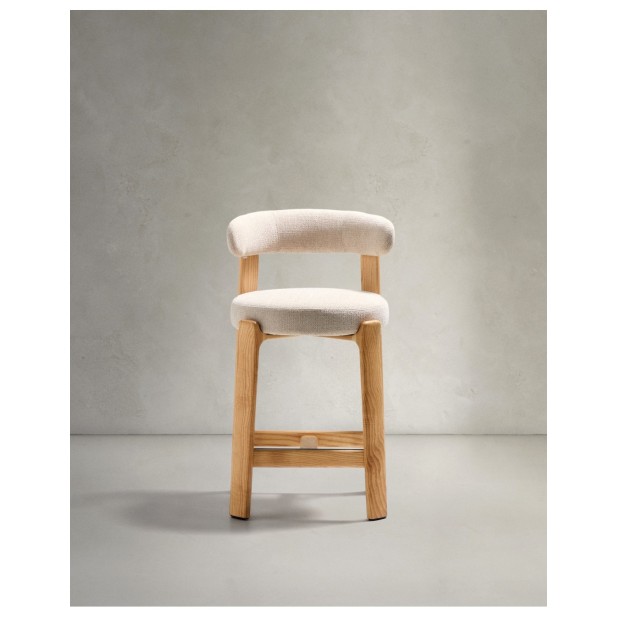 Taburete Granite de chenilla beige y...