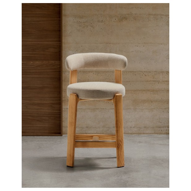 Taburete Granite de chenilla beige y...