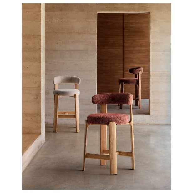 Taburete Granite de chenilla beige y...