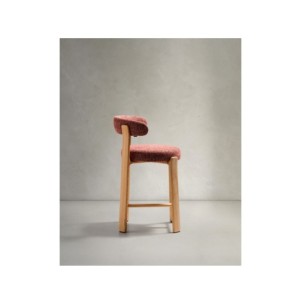 Taburete Granite de chenilla terracota y madera maciza de... 2