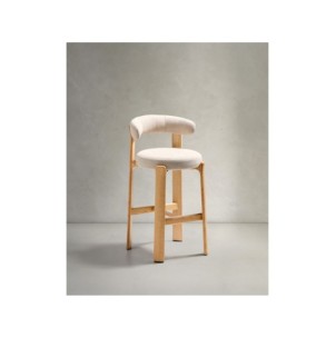 Taburete Granite de chenilla beige y madera maciza de...