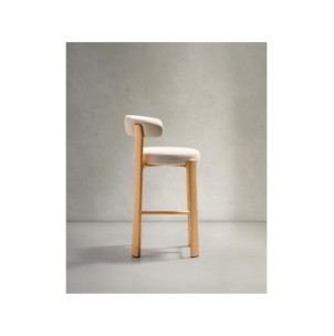 Taburete Granite de chenilla beige y madera maciza de... 2