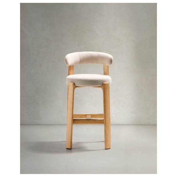 Taburete Granite de chenilla beige y...