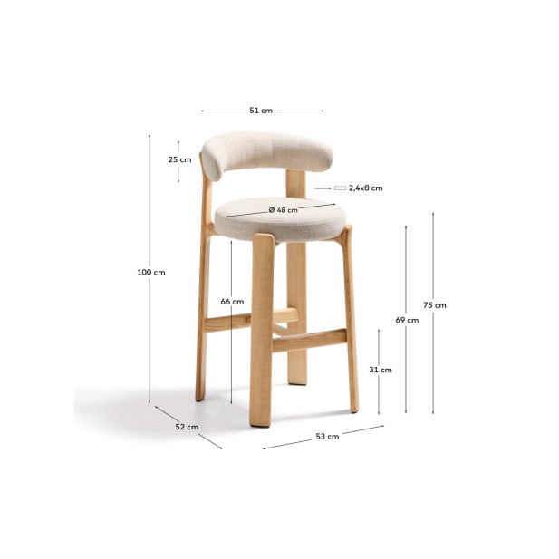 Taburete Granite de chenilla beige y...