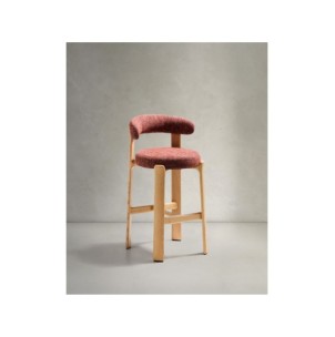 Taburete Granite de chenilla terracota y madera maciza de...