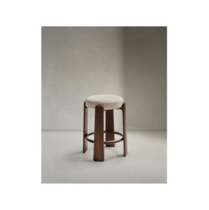 Taburete Granite de chenilla beige y madera maciza de...