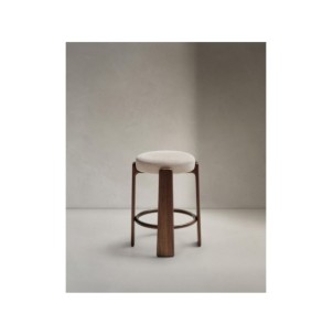 Taburete Granite de chenilla beige y madera maciza de... 2