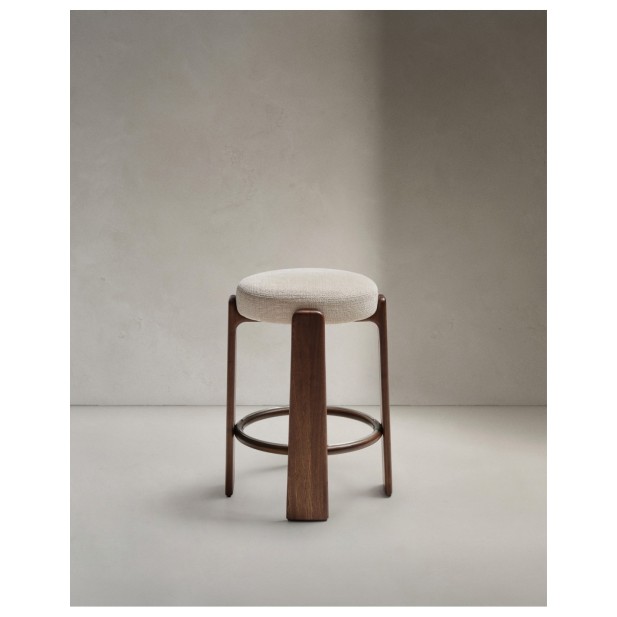 Taburete Granite de chenilla beige y...