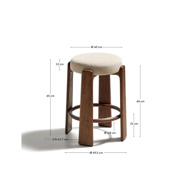 Taburete Granite de chenilla beige y...