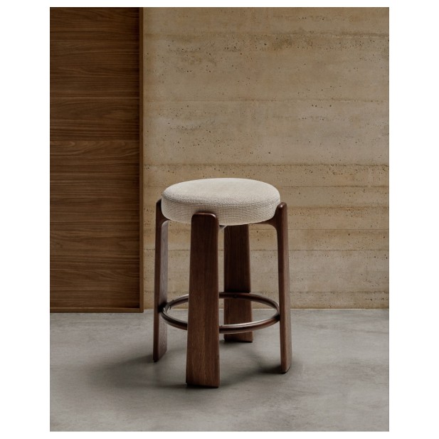 Taburete Granite de chenilla beige y...