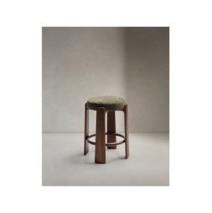 Taburete Granite de chenilla verde y madera maciza de...