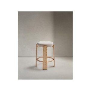 Taburete Granite de chenilla beige y madera maciza de... 2