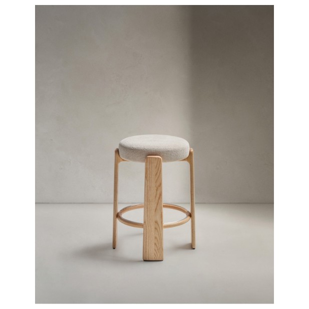 Taburete Granite de chenilla beige y...