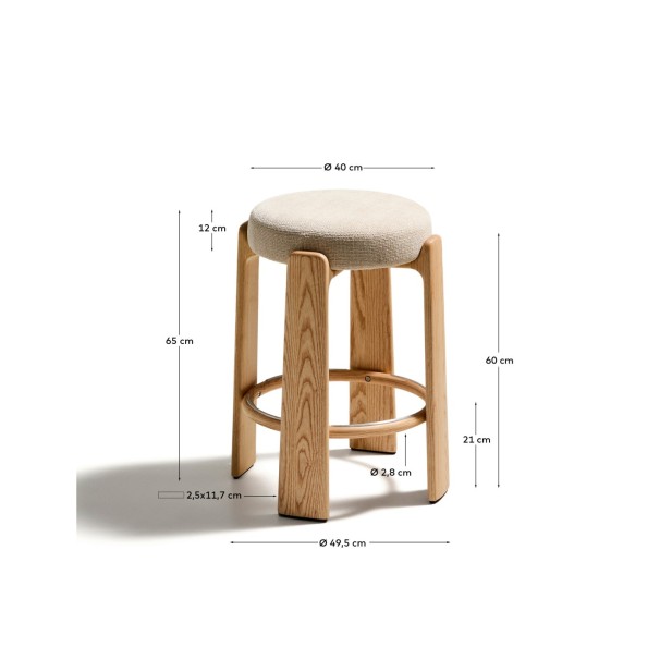 Taburete Granite de chenilla beige y...