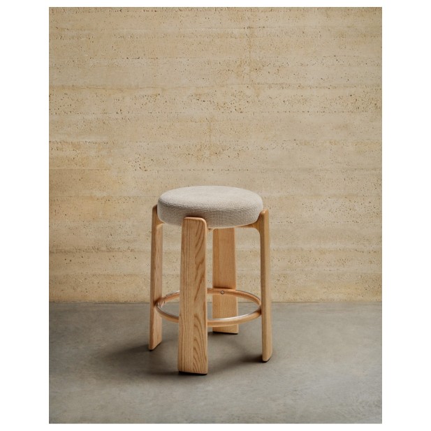 Taburete Granite de chenilla beige y...