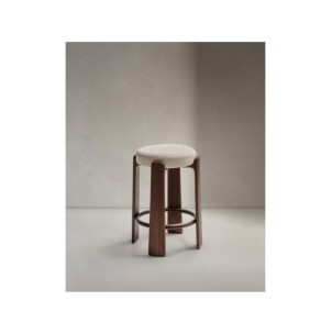 Taburete Granite de chenilla beige y madera maciza de...