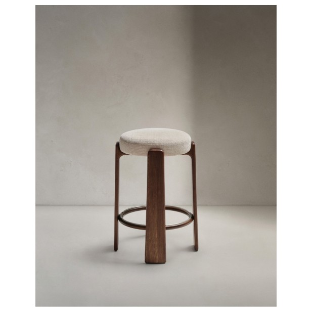 Taburete Granite de chenilla beige y...