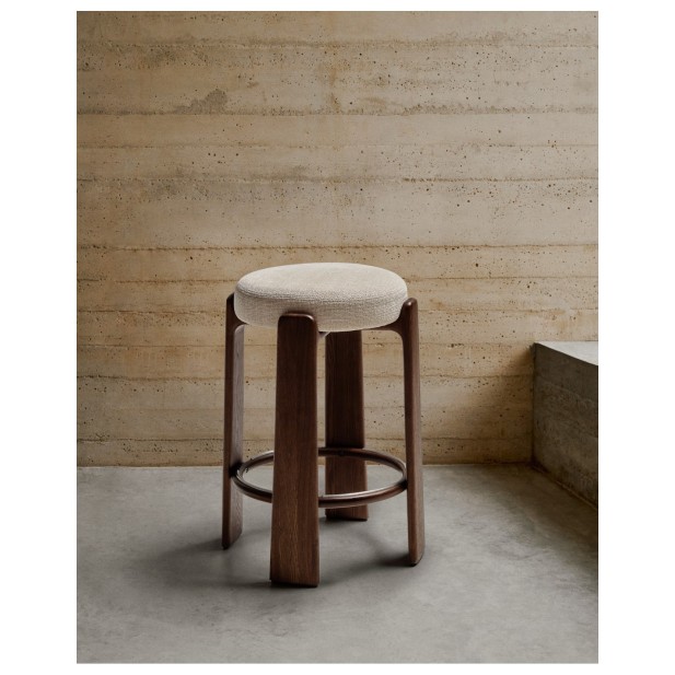 Taburete Granite de chenilla beige y...