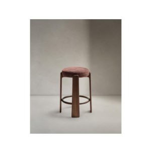 Taburete Granite de chenilla marrón y madera maciza de... 2