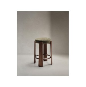 Taburete Granite de chenilla verde y madera maciza de...