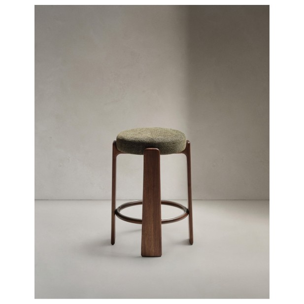 Taburete Granite de chenilla verde y...