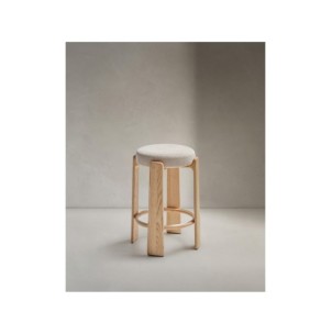 Taburete Granite de chenilla beige y madera maciza de...