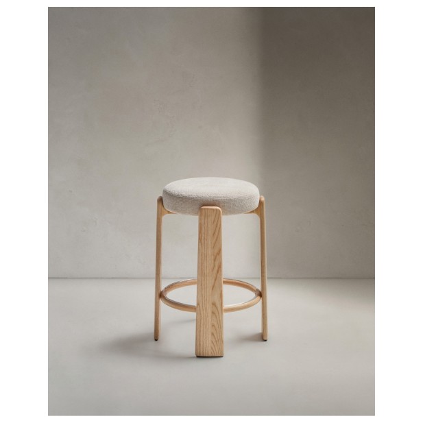 Taburete Granite de chenilla beige y...