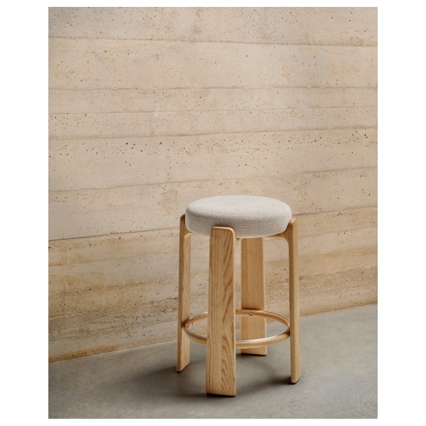 Taburete Granite de chenilla beige y...