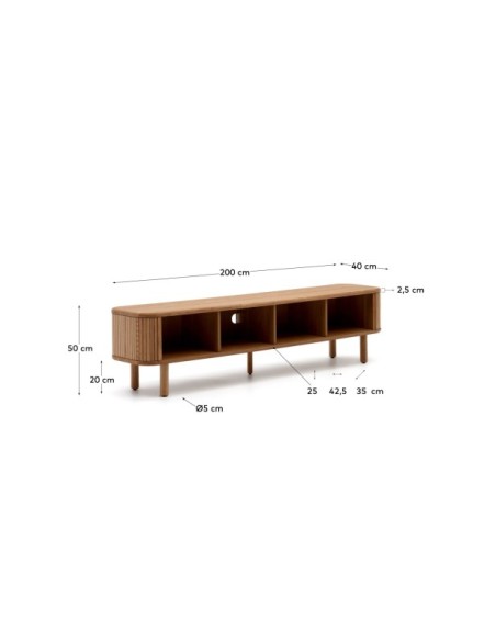Mueble TV Mailen 2 puertas en chapa de fresno con acabado natural 200 x 50 cm - Kave Home