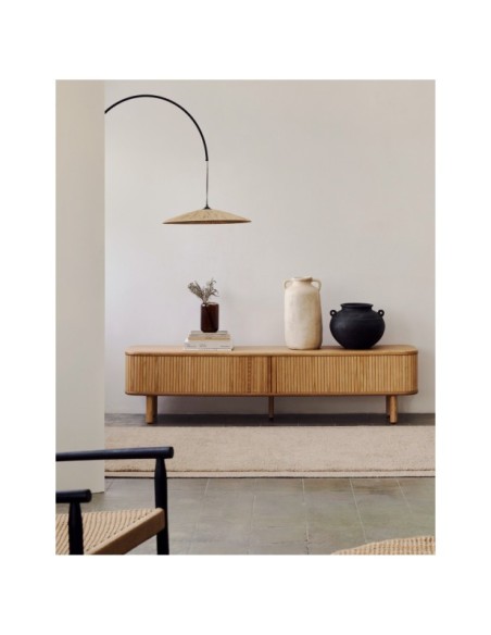 Mueble TV Mailen 2 puertas en chapa de fresno con acabado natural 200 x 50 cm - Kave Home