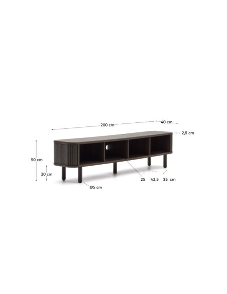 Mueble TV Mailen 2 puertas en chapa de fresno con acabado oscuro 200 x 50 cm - Kave Home