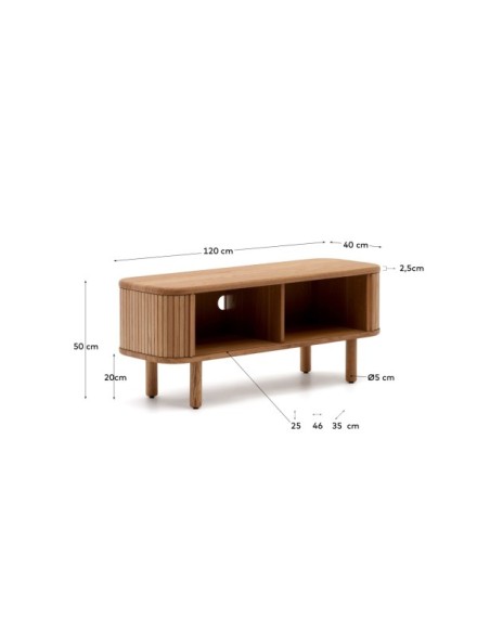Mueble TV Mailen 2 puertas en chapa de fresno con acabado natural 120 x 50 cm - Kave Home