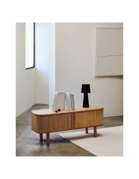 Mueble TV Mailen 2 puertas en chapa de fresno con acabado natural 120 x 50 cm - Kave Home