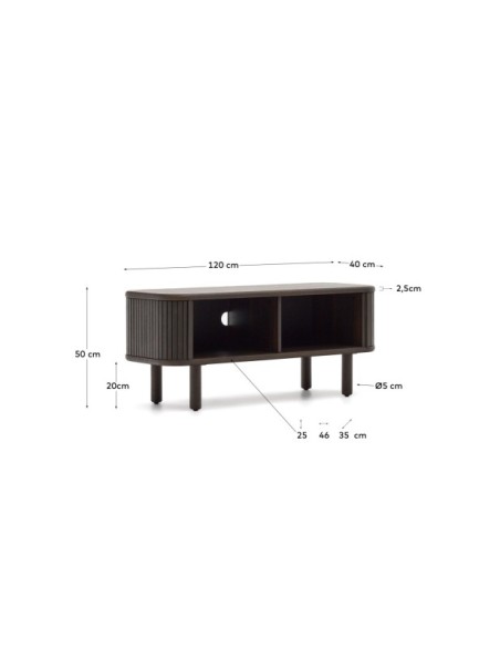 Mueble TV Mailen 2 puertas en chapa de fresno con acabado oscuro 120 x 50 cm - Kave Home