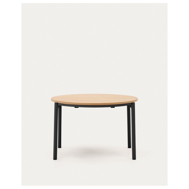 Mesa extensible redonda Montuiri chapa de roble y patas de acero acabado negro Ø 120 (200) cm - Kave Home
