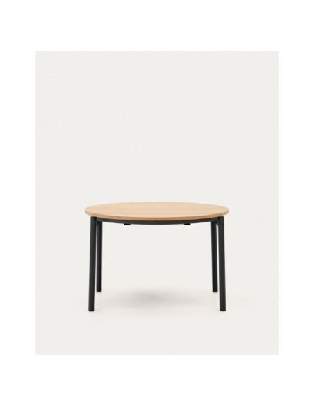 Mesa extensible redonda Montuiri chapa de roble y patas de acero acabado negro Ø 120 (200) cm - Kave Home