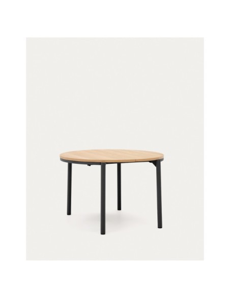 Mesa extensible redonda Montuiri chapa de roble y patas de acero acabado negro Ø 120 (200) cm - Kave Home