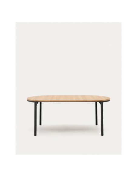 Mesa extensible redonda Montuiri chapa de roble y patas de acero acabado negro Ø 120 (200) cm - Kave Home