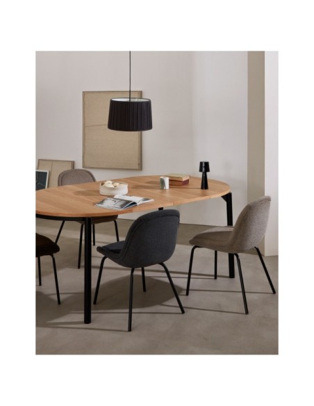 Mesa extensible redonda Montuiri chapa de roble y patas de acero acabado negro Ø 120 (200) cm - Kave Home