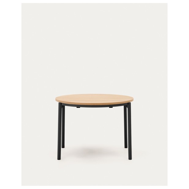 Mesa extensible redonda Montuiri chapa de roble y patas de acero acabado negro Ø90(170) cm - Kave Home