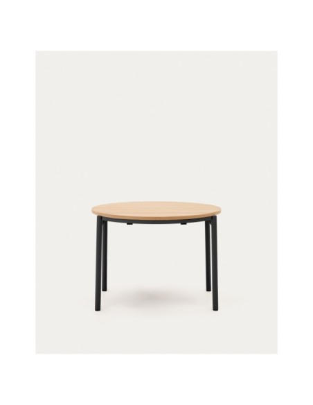 Mesa extensible redonda Montuiri chapa de roble y patas de acero acabado negro Ø90(170) cm - Kave Home