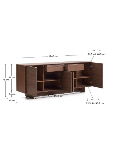 Aparador Norlen 4 puertas y 2 cajones de chapa de nogal FSC Mix Credit 194,5 x 78 cm - Kave Home